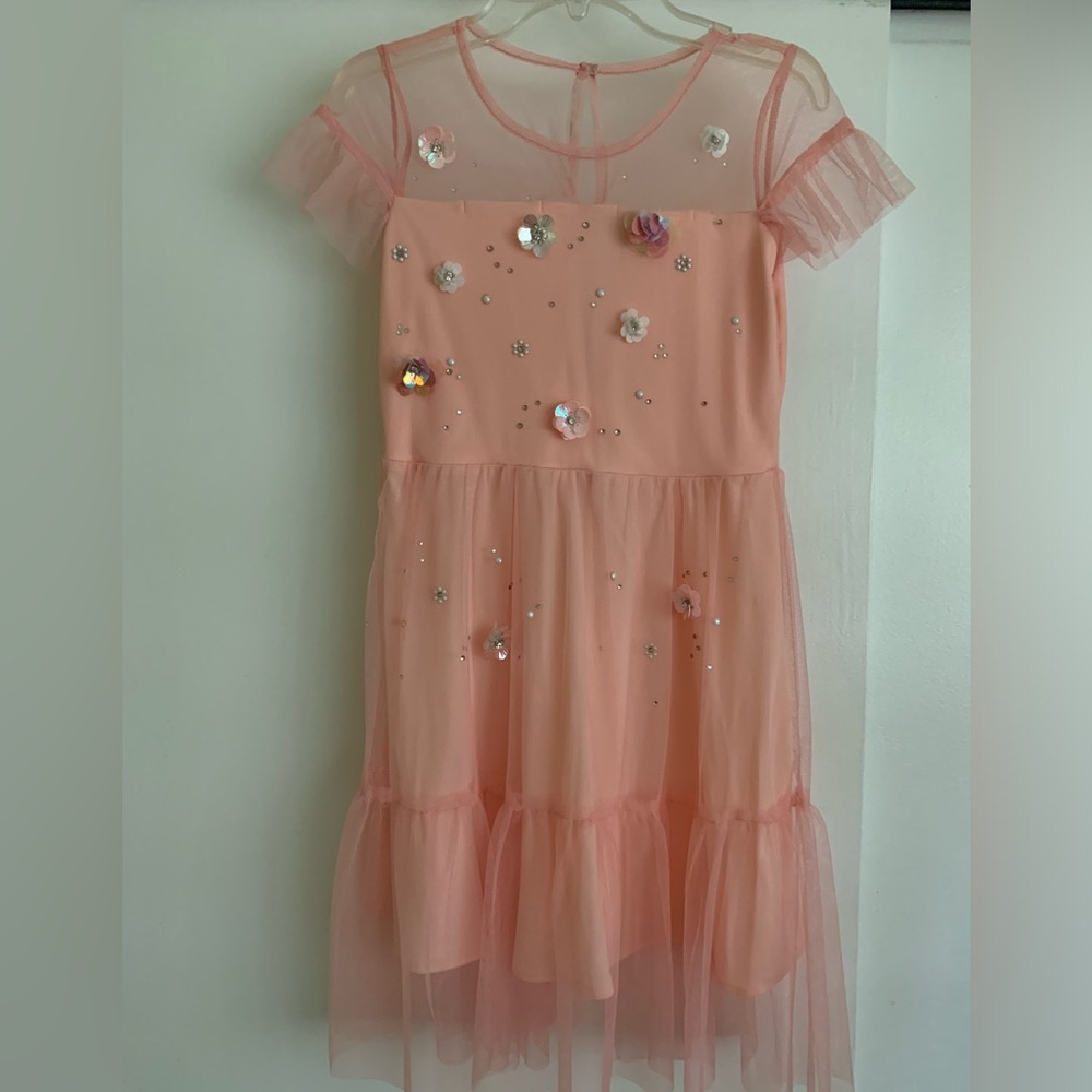 Rare Editions Pale pink/CORAL tulle dress - never worn size 12- very elegant!